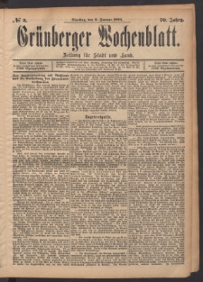 Grünberger Wochenblatt: Zeitung für Stadt und Land, No. 3. (9. Januar 1894)