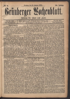 Grünberger Wochenblatt: Zeitung für Stadt und Land, No. 6. (16. Januar 1894)