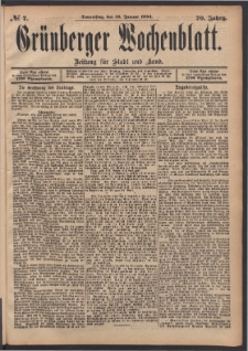 Grünberger Wochenblatt: Zeitung für Stadt und Land, No. 7. (18. Januar 1894)