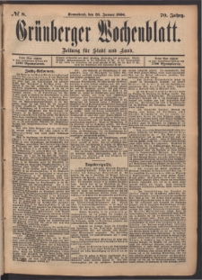 Grünberger Wochenblatt: Zeitung für Stadt und Land, No. 8. (20. Januar 1894)
