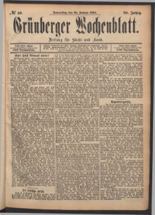 Grünberger Wochenblatt: Zeitung für Stadt und Land, No. 10. (25. Januar 1894)