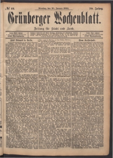 Grünberger Wochenblatt: Zeitung für Stadt und Land, No. 12. (30. Januar 1894)