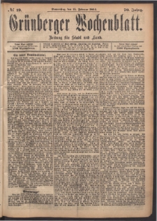 Grünberger Wochenblatt: Zeitung für Stadt und Land, No. 19. (15. Februar 1894)