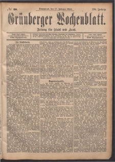 Grünberger Wochenblatt: Zeitung für Stadt und Land, No. 20. (17. Februar 1894)