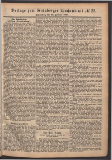 Grünberger Wochenblatt: Zeitung für Stadt und Land, No. 22. (22. Februar 1894)