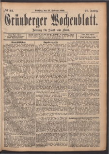 Grünberger Wochenblatt: Zeitung für Stadt und Land, No. 24. (27. Februar 1894)