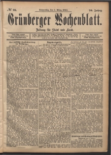 Grünberger Wochenblatt: Zeitung für Stadt und Land, No. 25. (1. März 1894)