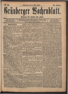 Grünberger Wochenblatt: Zeitung für Stadt und Land, No. 26. (3. März 1894)
