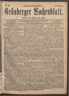 Grünberger Wochenblatt: Zeitung für Stadt und Land, No. 27. (6. März 1894)