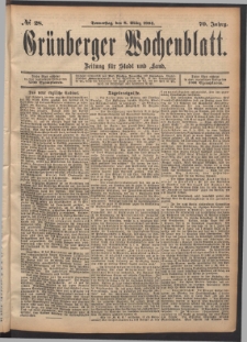 Grünberger Wochenblatt: Zeitung für Stadt und Land, No. 28. (8. März 1894)