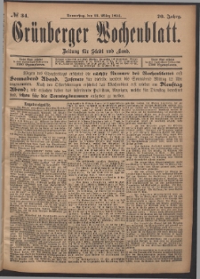 Grünberger Wochenblatt: Zeitung für Stadt und Land, No. 34. (22. März 1894)