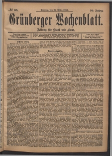 Grünberger Wochenblatt: Zeitung für Stadt und Land, No. 35. (25. März 1894)