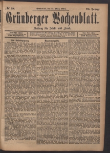 Grünberger Wochenblatt: Zeitung für Stadt und Land, No. 38. (31. März 1894)