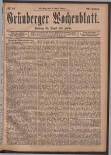 Grünberger Wochenblatt: Zeitung für Stadt und Land, No. 39. (3. April 1894)
