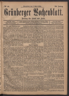 Grünberger Wochenblatt: Zeitung für Stadt und Land, No. 41. (7. April 1894)