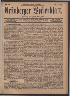 Grünberger Wochenblatt: Zeitung für Stadt und Land, No. 43. (12. April 1894)