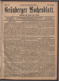 Grünberger Wochenblatt: Zeitung für Stadt und Land, No. 44. (14. April 1894)