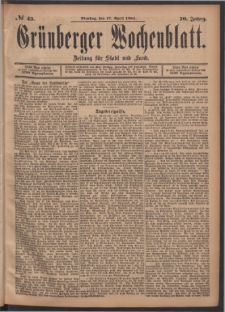 Grünberger Wochenblatt: Zeitung für Stadt und Land, No. 45. (17. April 1894)