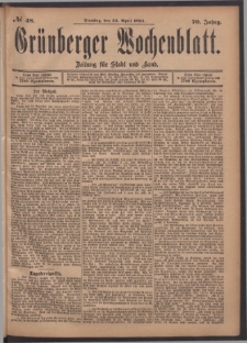 Grünberger Wochenblatt: Zeitung für Stadt und Land, No. 48. (24. April 1894)