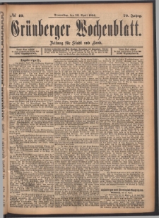 Grünberger Wochenblatt: Zeitung für Stadt und Land, No. 49. (26. April 1894)