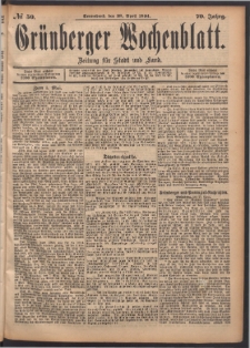 Grünberger Wochenblatt: Zeitung für Stadt und Land, No. 50. (28. April 1894)