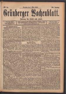 Grünberger Wochenblatt: Zeitung für Stadt und Land, No. 51. (1. Mai 1894)