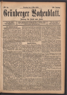 Grünberger Wochenblatt: Zeitung für Stadt und Land, No. 51. (1. Mai 1894)