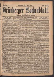 Grünberger Wochenblatt: Zeitung für Stadt und Land, No. 53. (5. Mai 1894)