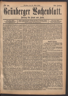 Grünberger Wochenblatt: Zeitung für Stadt und Land, No. 59. (22. Mai 1894)