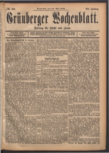 Grünberger Wochenblatt: Zeitung für Stadt und Land, No. 60. (24. Mai 1894)