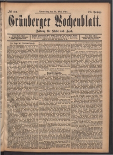 Grünberger Wochenblatt: Zeitung für Stadt und Land, No. 63. (31. Mai 1894)