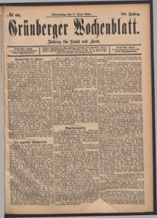 Grünberger Wochenblatt: Zeitung für Stadt und Land, No. 66. (7. Juni 1894)