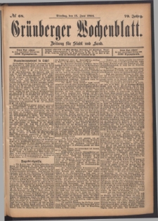 Grünberger Wochenblatt: Zeitung für Stadt und Land, No. 68. (12. Juni 1894)