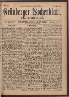 Grünberger Wochenblatt: Zeitung für Stadt und Land, No. 69. (14. Juni 1894)