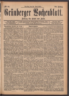 Grünberger Wochenblatt: Zeitung für Stadt und Land, No. 71. (19. Juni 1894)