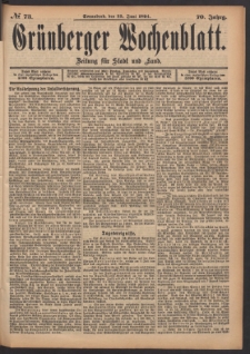 Grünberger Wochenblatt: Zeitung für Stadt und Land, No. 73. (23. Juni 1894)