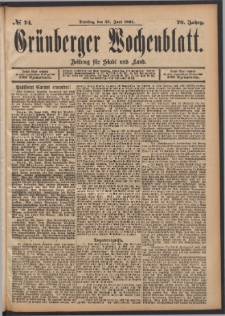 Grünberger Wochenblatt: Zeitung für Stadt und Land, No. 74. (26. Juni 1894)