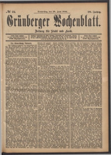 Grünberger Wochenblatt: Zeitung für Stadt und Land, No. 75. (28. Juni 1894)