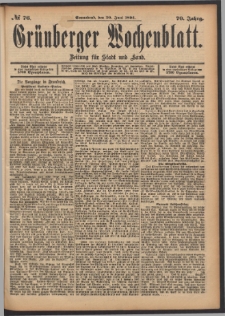 Grünberger Wochenblatt: Zeitung für Stadt und Land, No. 76. (30. Juni 1894)