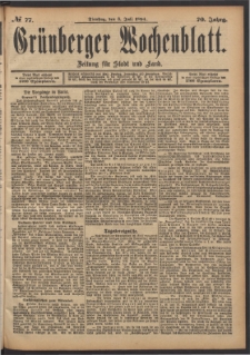 Grünberger Wochenblatt: Zeitung für Stadt und Land, No. 77. (3. Juli 1894)