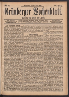 Grünberger Wochenblatt: Zeitung für Stadt und Land, No. 81. (12. Juli 1894)