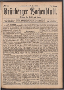 Grünberger Wochenblatt: Zeitung für Stadt und Land, No. 85. (21. Juli 1894)