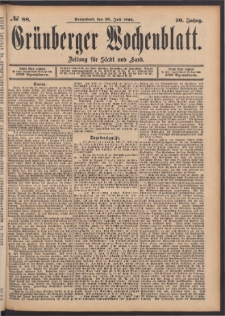 Grünberger Wochenblatt: Zeitung für Stadt und Land, No. 88. (28. Juli 1894)