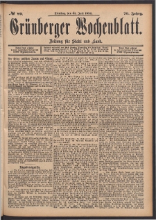 Grünberger Wochenblatt: Zeitung für Stadt und Land, No. 89. (31. Juli 1894)