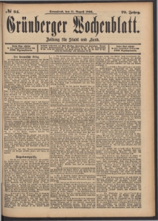 Grünberger Wochenblatt: Zeitung für Stadt und Land, No. 94. (11. August 1894)