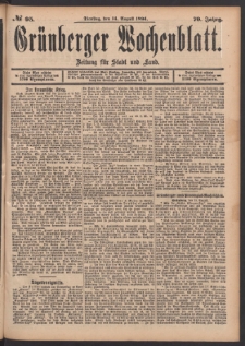 Grünberger Wochenblatt: Zeitung für Stadt und Land, No. 95. (14. August 1894)