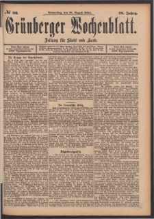 Grünberger Wochenblatt: Zeitung für Stadt und Land, No. 96. (16. August 1894)