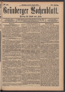 Grünberger Wochenblatt: Zeitung für Stadt und Land, No. 98. (21. August 1894)