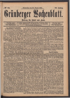 Grünberger Wochenblatt: Zeitung für Stadt und Land, No. 99. (23. August 1894)