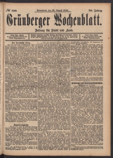 Grünberger Wochenblatt: Zeitung für Stadt und Land, No. 100. (25. August 1894)